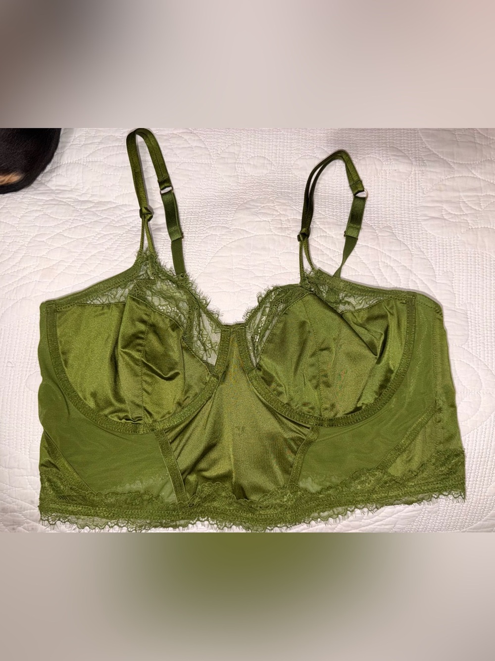 Auden Olive Lace-Trim Longline Bralette